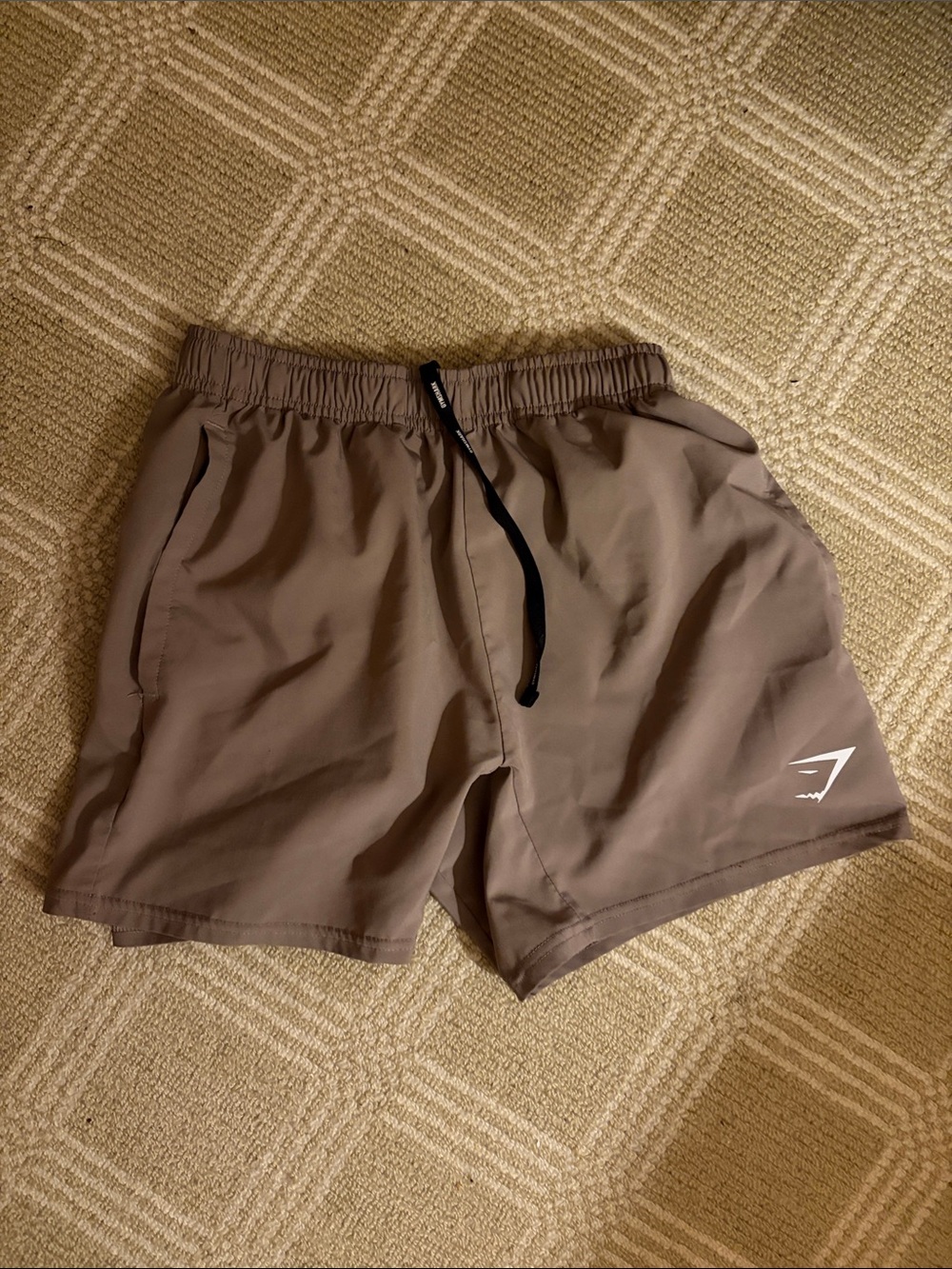 Gymshark Men's XS Taupe Athletic Shorts with Black Drawstring